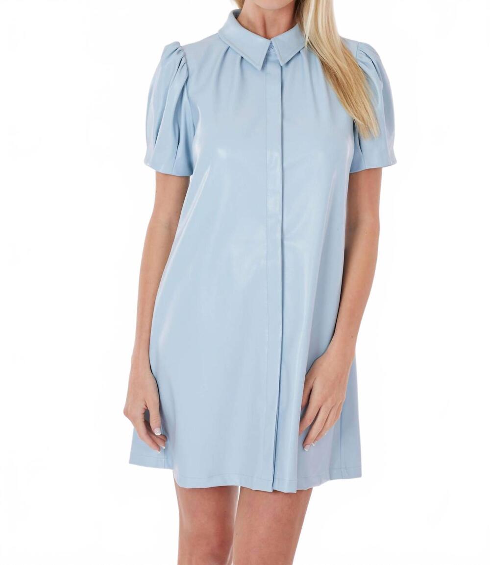 NEW SINCERELY OURS short sleeve leather dress in misty blue